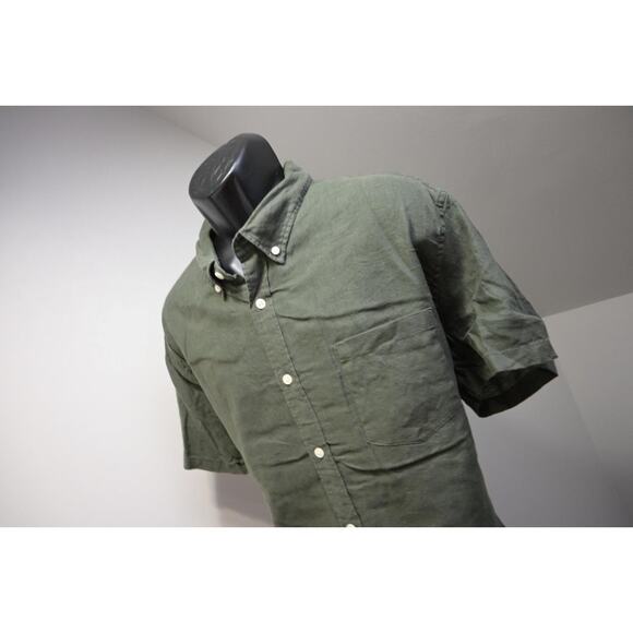 J Crew Slim Fit Dress Shirt Linen Blend Green Short Sleeve Mens Sz 2XL XXL - Picture 2 of 10